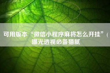 可用版本“微信小程序麻将怎么开挂	”(曝光透视必备猫腻