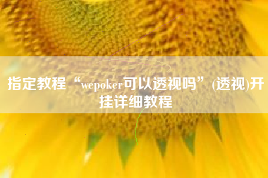 指定教程“wepoker可以透视吗”(透视)开挂详细教程