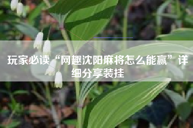 玩家必读“网趣沈阳麻将怎么能赢	”详细分享装挂