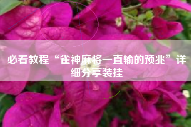 必看教程“雀神麻将一直输的预兆”详细分享装挂